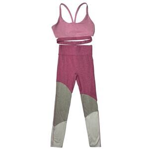 We Me Pink Gray Tri Tone Colorblock Workout Yoga Athletic Two Piece Set Size S
